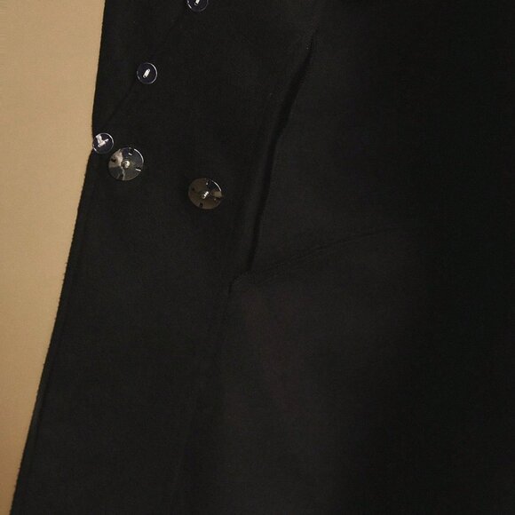 Black Elegant Women's Tie-Front Coat with Faux Collar - Picture 9 of 9